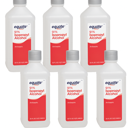 6 Pack - Equate 91% Isopropyl Alcohol, 32 fl oz (946 mL) Bottles