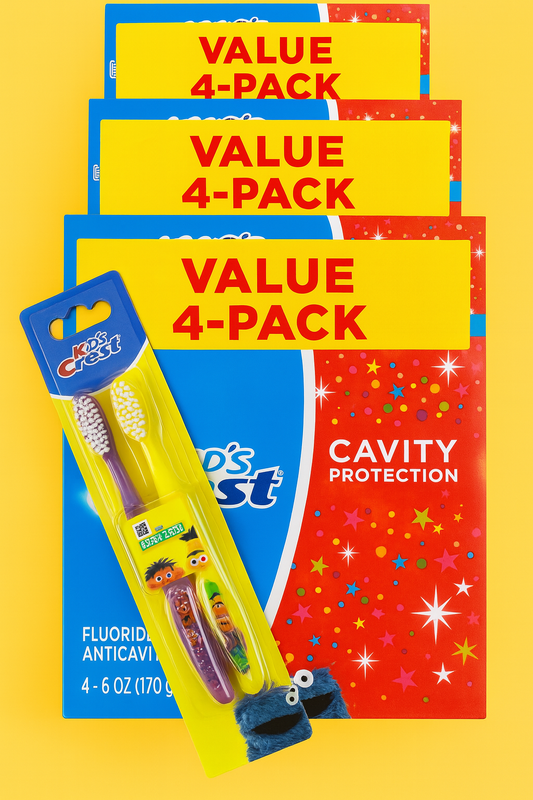 Sesame Street Kids Toothbrush & Cavity Protection Toothpaste Bundle – 4-Pack